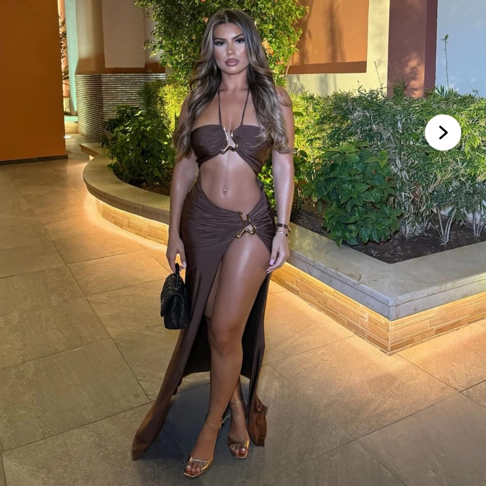 Elma Cut Out Tricot Halter Maxi Dress - Chocolate